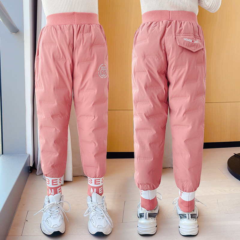 Girls in downcast cotton pants in autumn winter clothes for large children's trousers plus thickening children's leisure exercise outer wearing pants