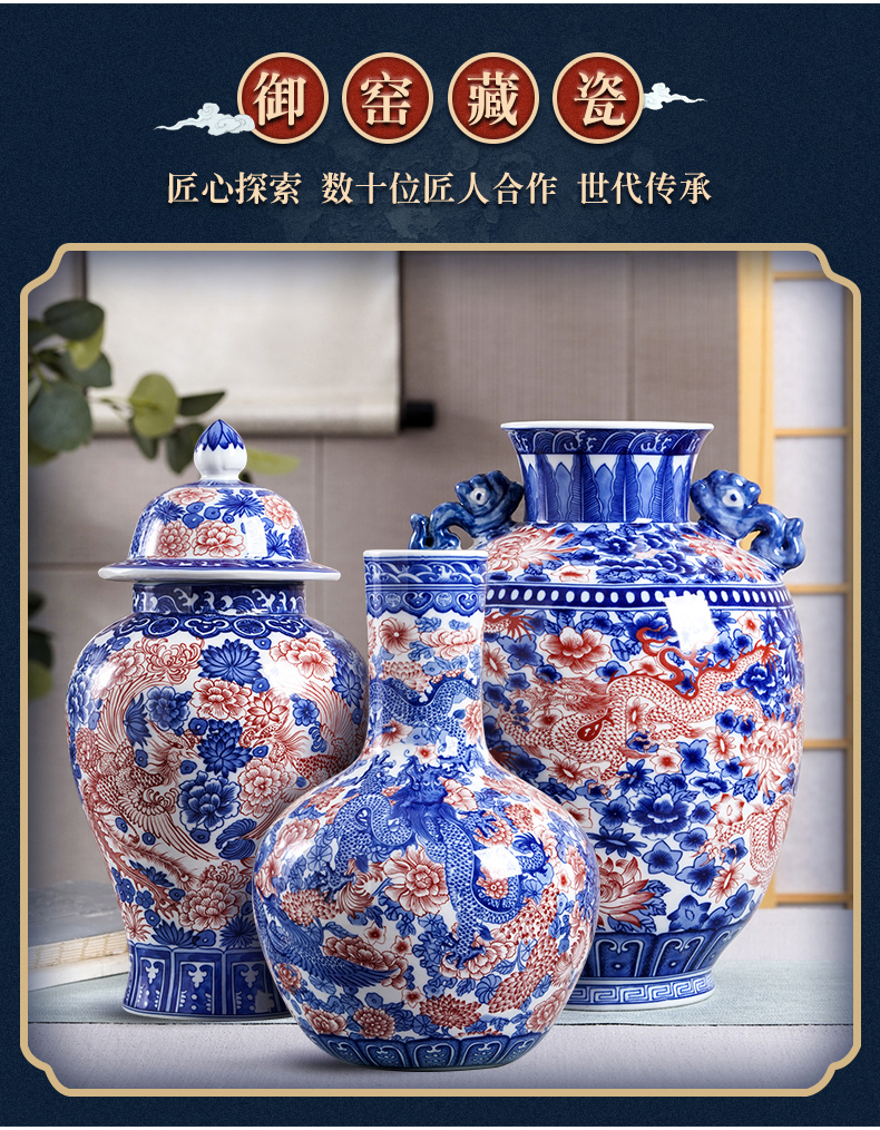 Restoring ancient ways of jingdezhen ceramic vases, youligong blue double ears to watch the sitting room porch decorate household furnishing articles