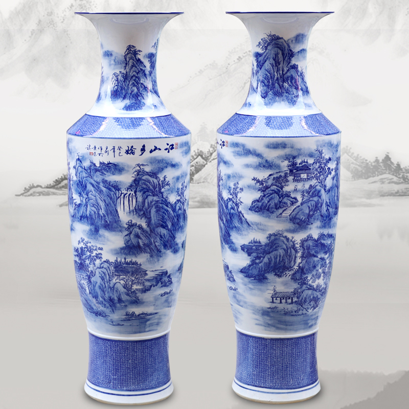 Jingdezhen ceramics glaze under the color blue and white porcelain vase jiangshan jiao sitting room more household handicraft furnishing articles