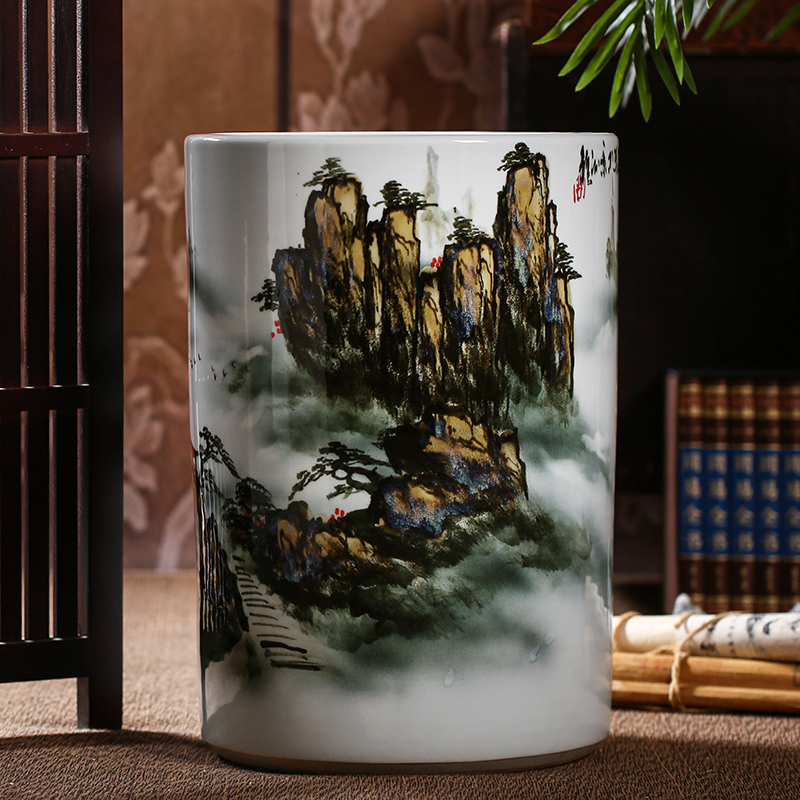 Hand - made vases quiver of jingdezhen ceramics painting and calligraphy calligraphy and painting scroll cylinder barrel landing a large sitting room home furnishing articles