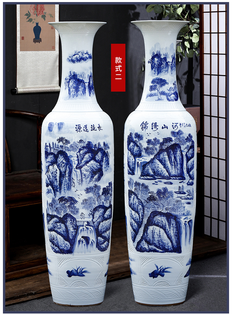 Jingdezhen ceramic antique blue - and - white decoration to the hotel porch sitting room of large vase gift to heavy large furnishing articles