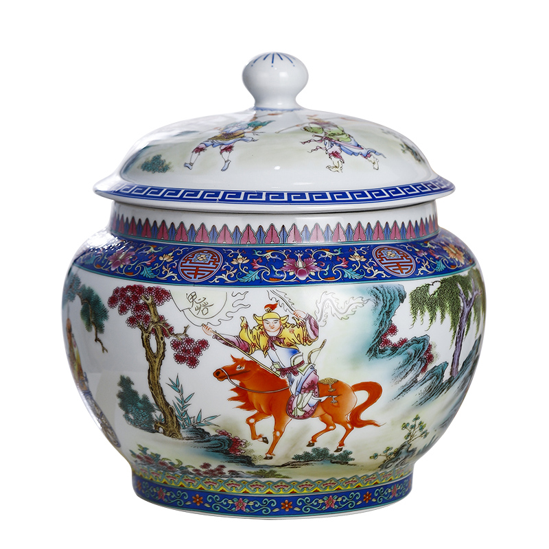 Jingdezhen pastel storage tank checking ceramic with cover grain in traditional Chinese medicine food rice, cooking pot pot furnishing articles