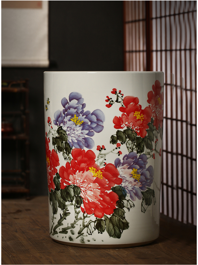 Hand - made vases quiver of jingdezhen ceramics painting and calligraphy calligraphy and painting scroll cylinder barrel landing a large sitting room home furnishing articles