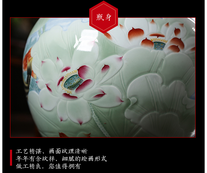The Master of jingdezhen ceramic vase landing hand carved lotus Chinese style living room decoration office furnishing articles
