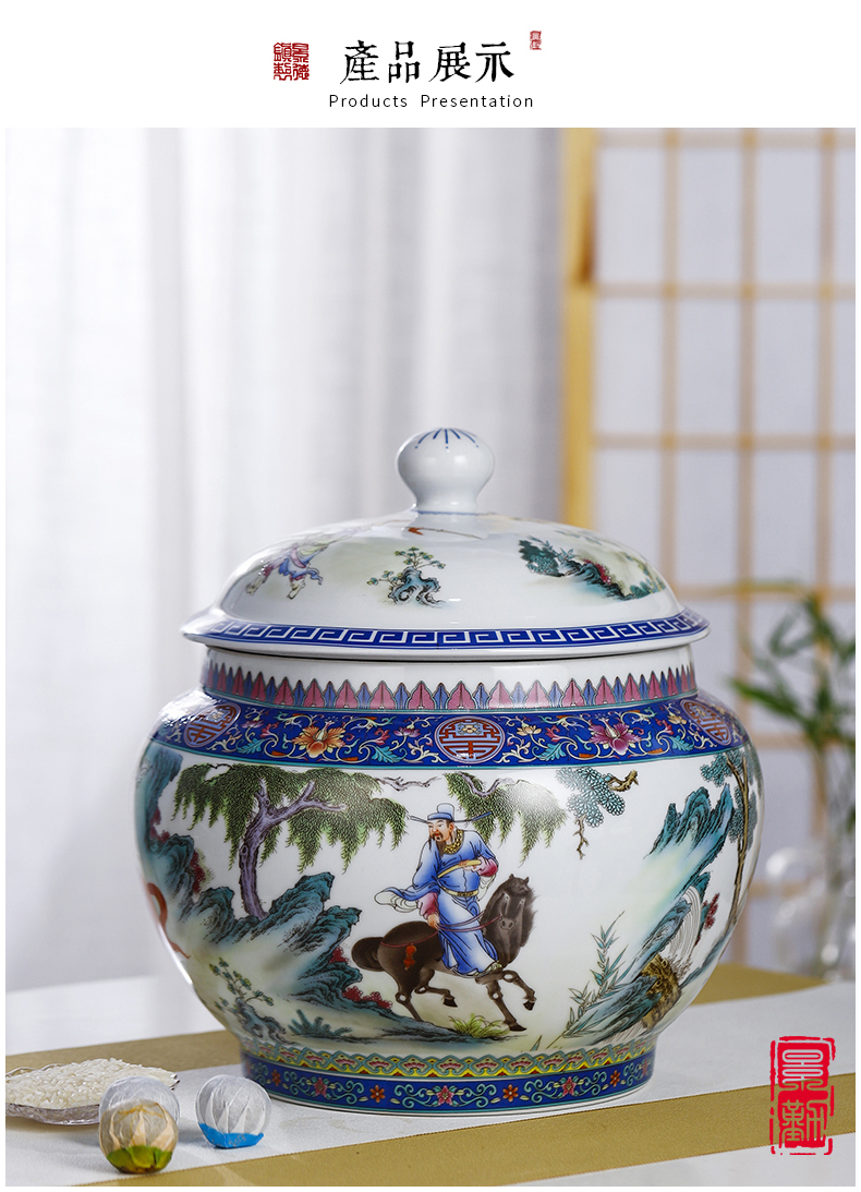 Jingdezhen pastel storage tank checking ceramic with cover grain in traditional Chinese medicine food rice, cooking pot pot furnishing articles