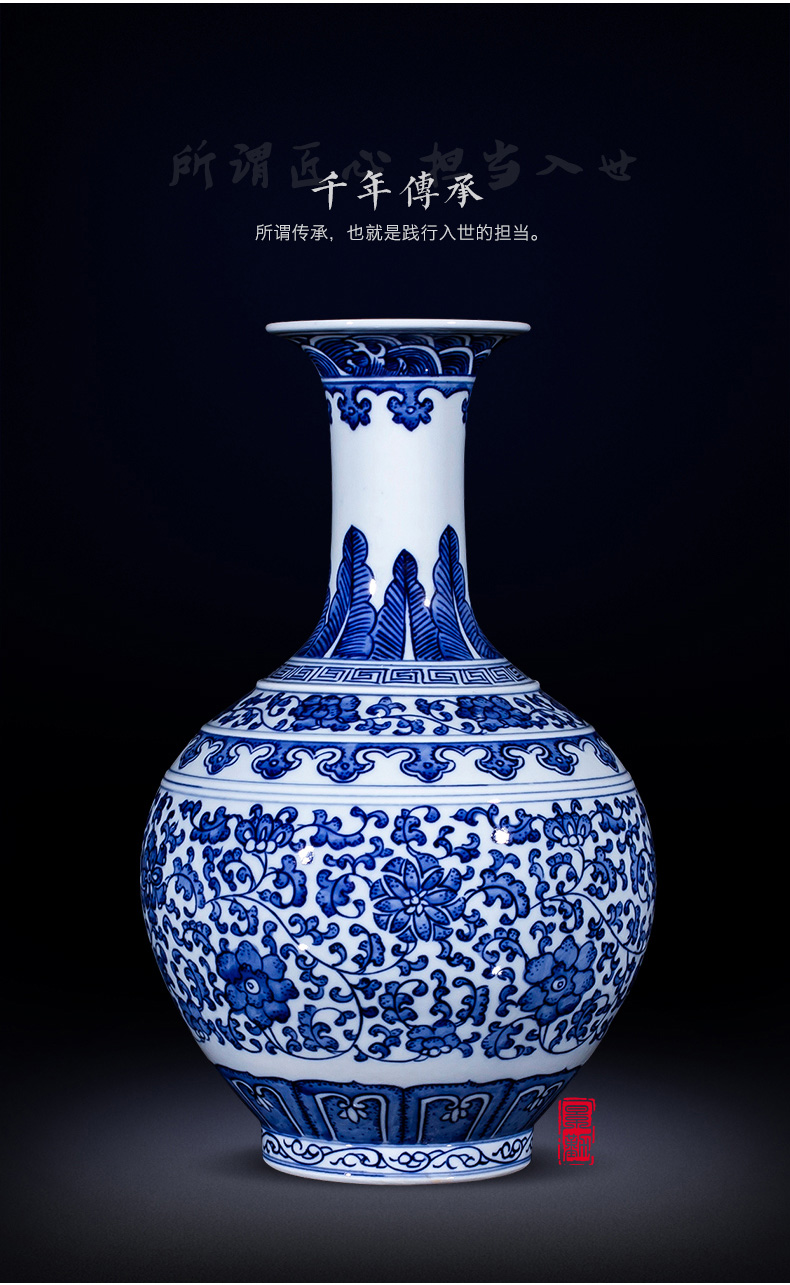 Jingdezhen ceramics vase furnishing articles antique hand - made flower arranging Chinese style household adornment blue and white porcelain is the living room