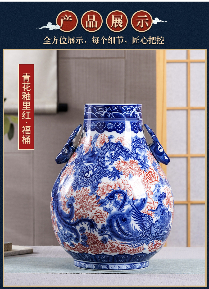 Restoring ancient ways of jingdezhen ceramic vases, youligong blue double ears to watch the sitting room porch decorate household furnishing articles