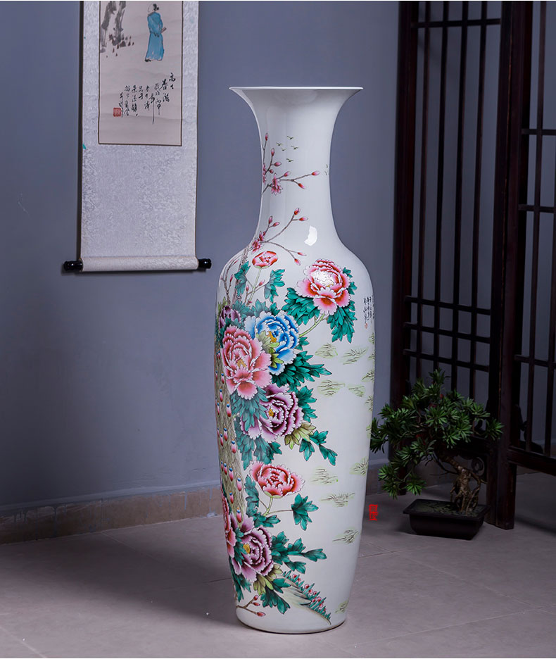 Jingdezhen ceramics hand - made peacock bottles of feng shui hotel sitting room adornment big furnishing articles furnishing articles of large vase