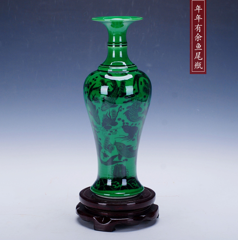 Open the slice 218 jingdezhen ceramic antique Chinese green glaze glaze vase home furnishing articles art porcelain