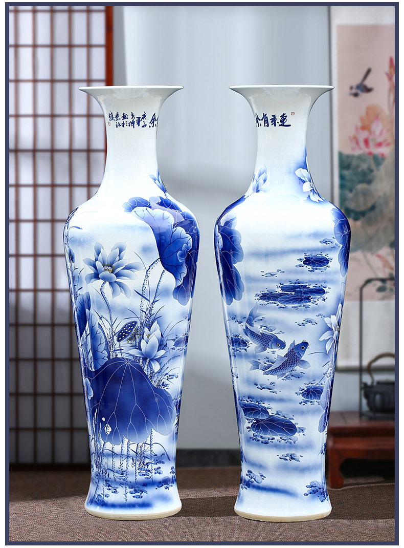 Ceramic floor big vase hand - made years more than fish mattress in the sitting room decorate gifts large blue and white porcelain lotus furnishing articles