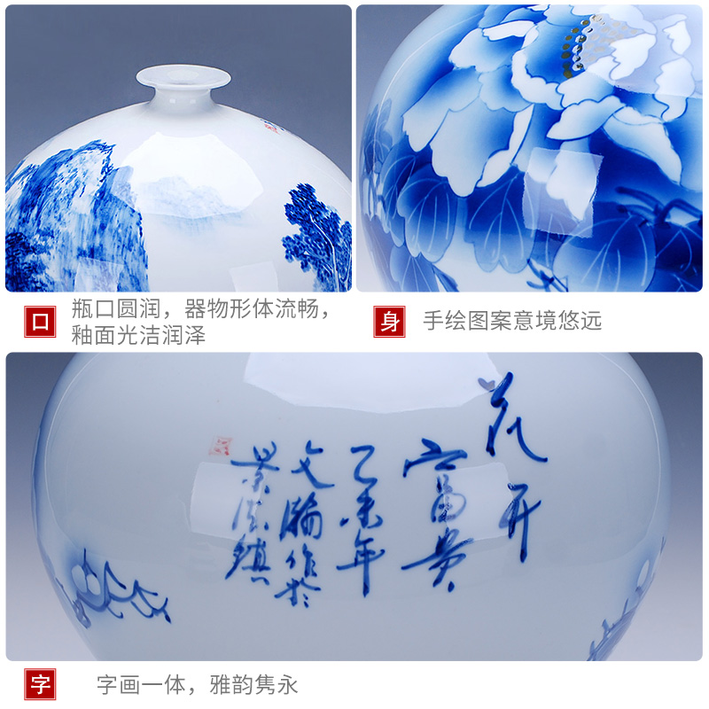 The 177 pomegranates on the jingdezhen ceramics famous Wu Wenhan hand - made of blue and white porcelain vase jade pool classical collection certificate