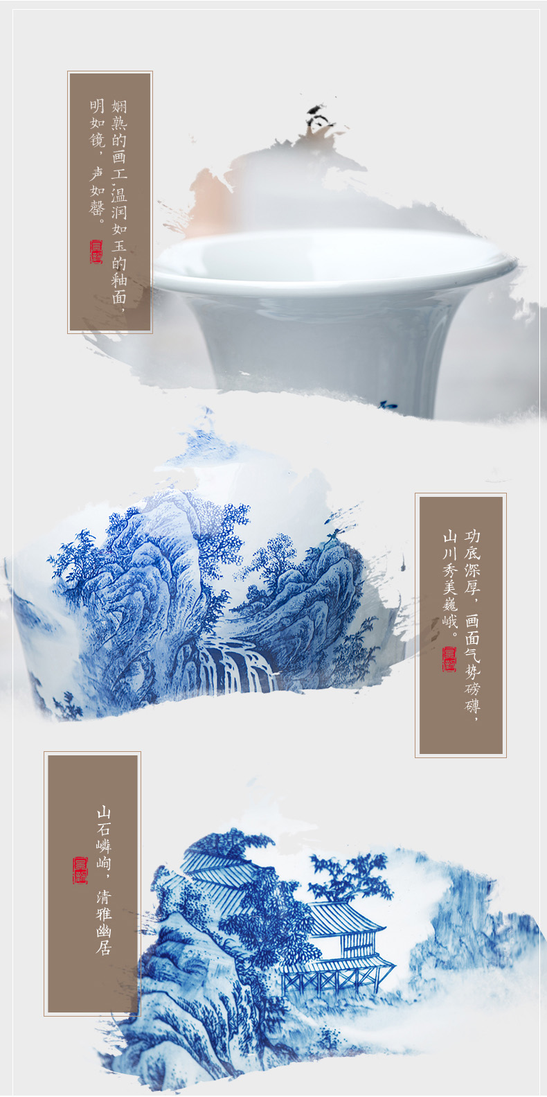 Jingdezhen ceramics glaze under the color blue and white porcelain vase jiangshan jiao sitting room more household handicraft furnishing articles