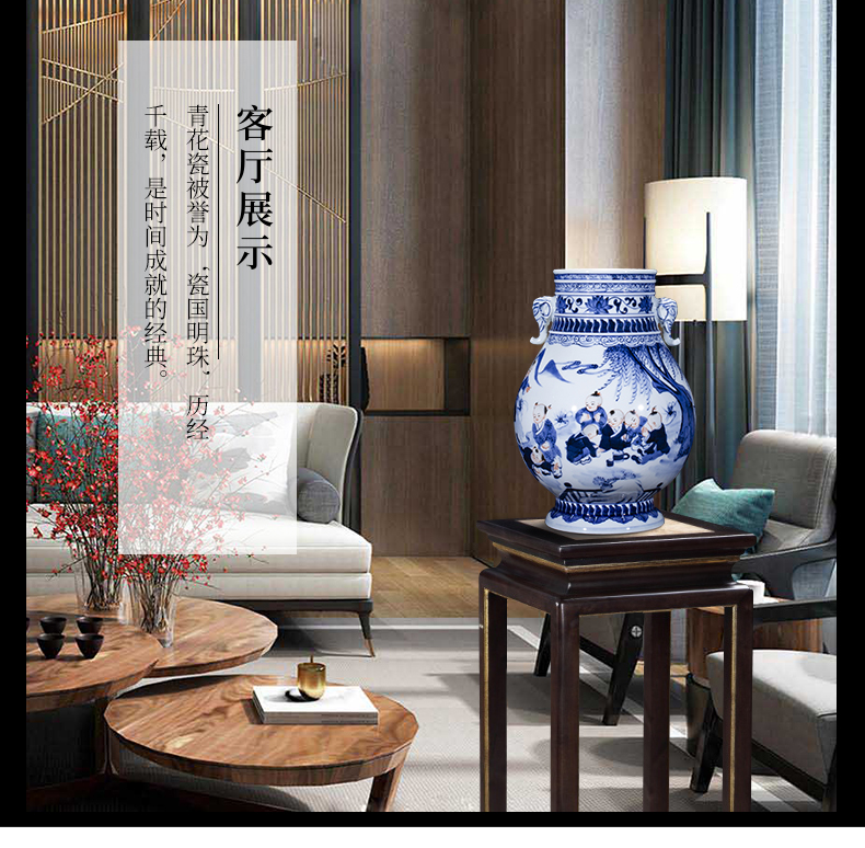 Jingdezhen ceramic handicraft furnishing articles sitting room flower arranging new Chinese style antique porcelain home decoration of blue and white porcelain vase