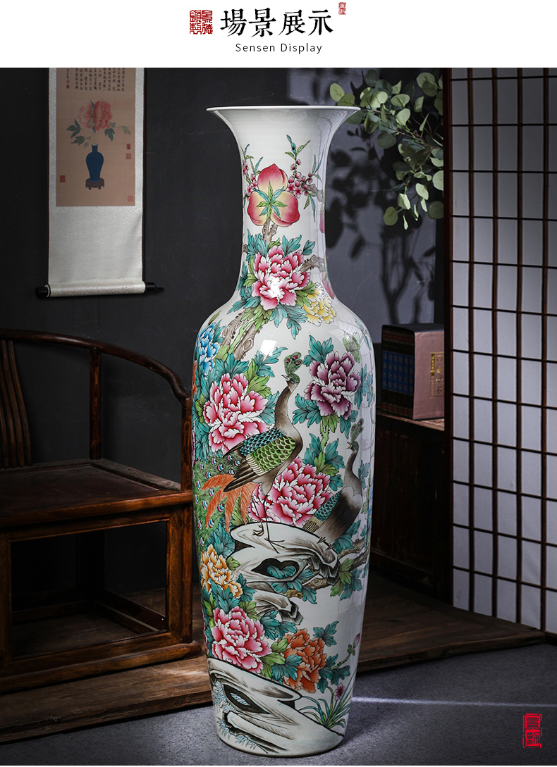 Jingdezhen ceramic floor big vase archaize manual powder enamel sitting room furnishing articles furnishing articles hotel decoration