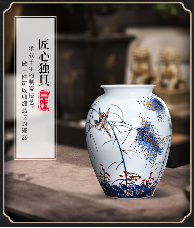 The Master of jingdezhen ceramics vase hand - made blue glaze paint the living room of Chinese style household adornment place adorn article