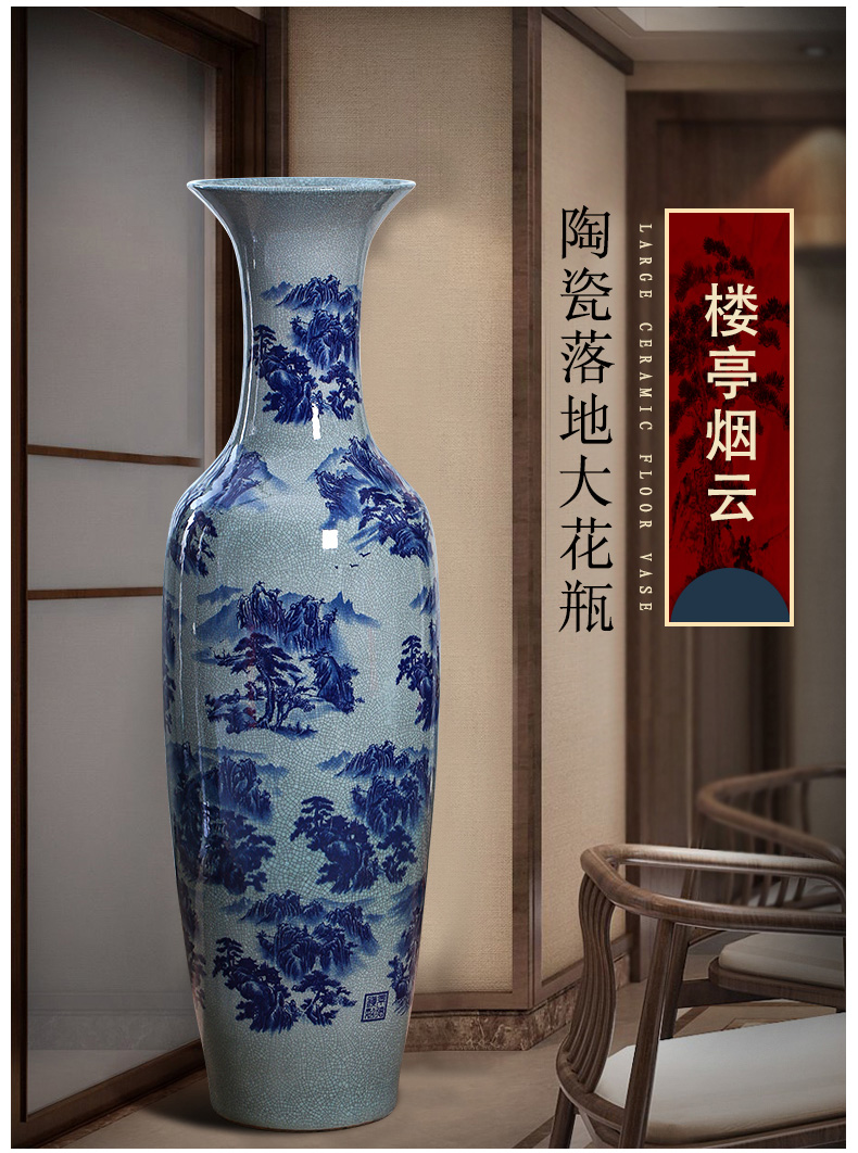 Jingdezhen ceramic floor big vase archaize on landscape sitting room of blue and white porcelain furnishing articles furnishing articles hotel decoration