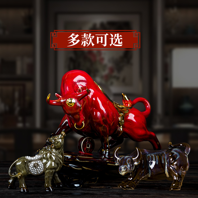 Bullish red ceramic its cattle furnishing articles bull mascot town house sitting room adornment Chinese arts and crafts