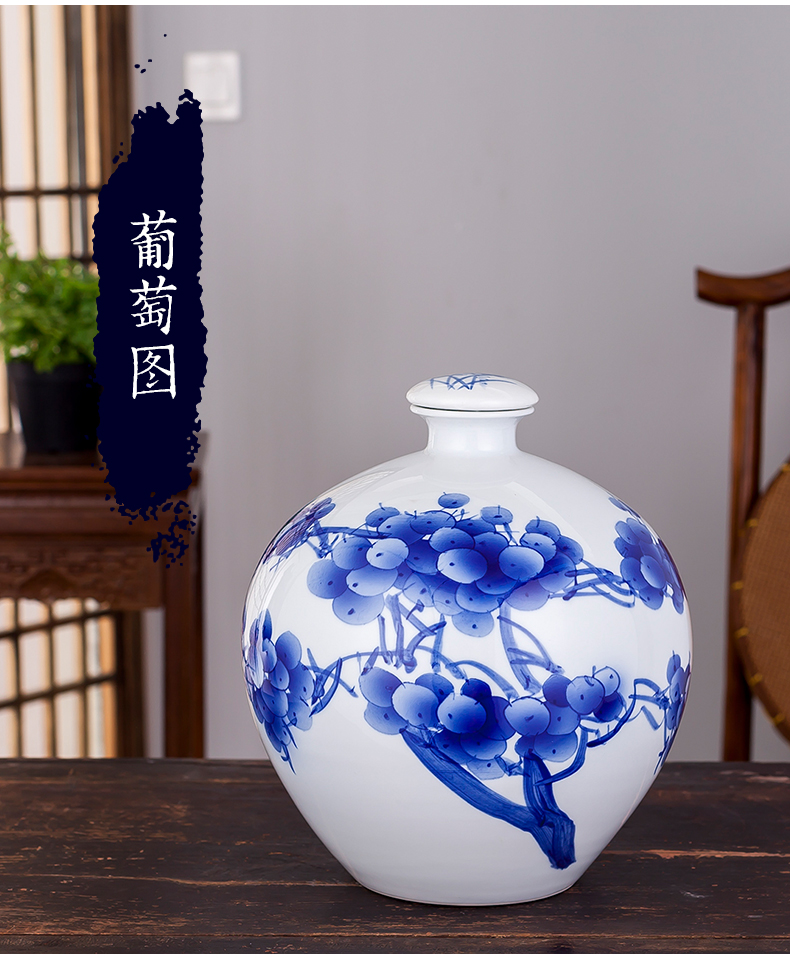 The Master of jingdezhen famous blue and white ten catties outfit Wu Wenhan hand - made ceramic terms bottle 10 jins jars jugs seal