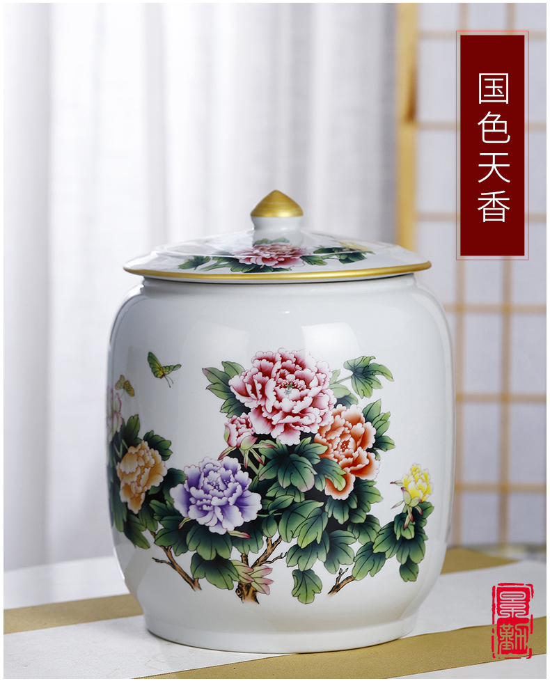 Jingdezhen pastel caddy fixings checking ceramic storage tank with cover Chinese medicine tin with grain furnishing articles in the living room