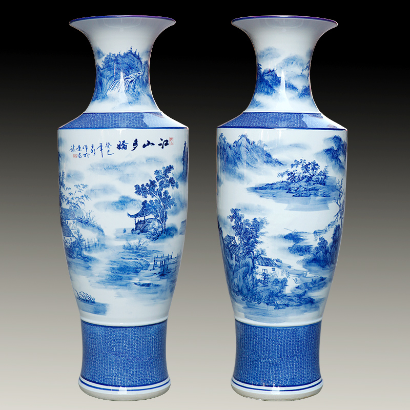 Jingdezhen ceramic glaze hand - made porcelain landing big vase under the classical modern hotel furnishing articles in the living room
