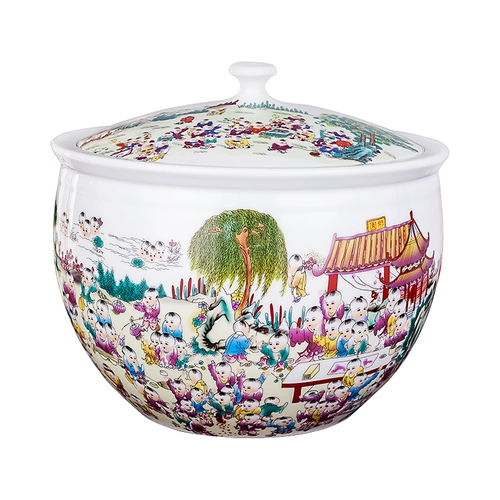 478 Jingdezhen Ceramic Rice Tank Rice Bucket Buck Box 10 Catties 20 кг, покрытый ремнями, хранилище.