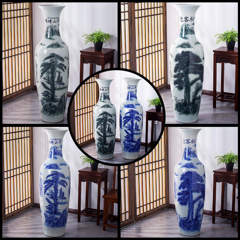 Jingdezhen ceramic vase big sitting room place floor hotel opening gifts guest - the greeting pine modern decoration