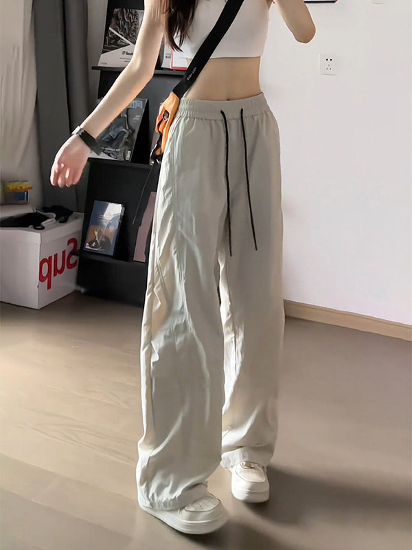 Mesh Breathable Autumn and Winter Quick-Drying Pants for Women, Summer Thin Loose Straight-Leg Drapey Casual Plus-Size Wide-Leg Sports Pants