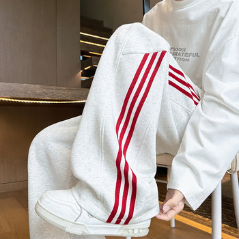 American-Style Three-Stripe Sports Sweatpants for Women 2025 New Autumn and Winter Fleece-Lined Wide-Leg Pants Loose Straight Casual Long Pants