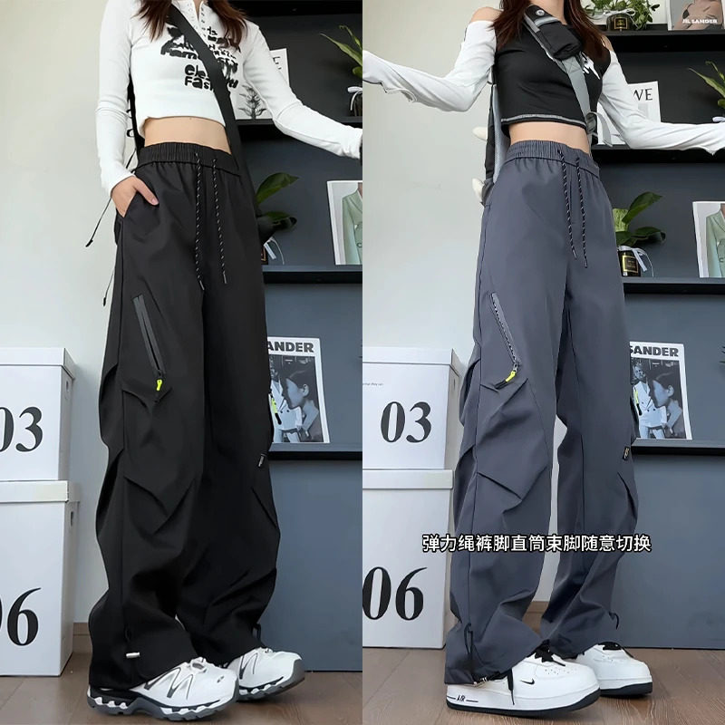 American-Style Casual Cargo Pants for Women, Autumn and Winter Paratrooper Work Pants, Windproof and Waterproof Outdoor Large-Size Hiking Pants for Petite Women