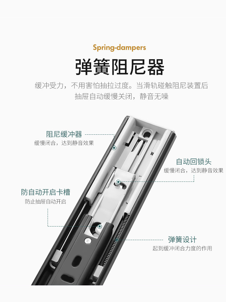 Three-Section Stainless Steel Damping Drawer Track Staircase Linear Guide Two-Section Trouser Rack Buffer Wardrobe Cabinet Slide Rail