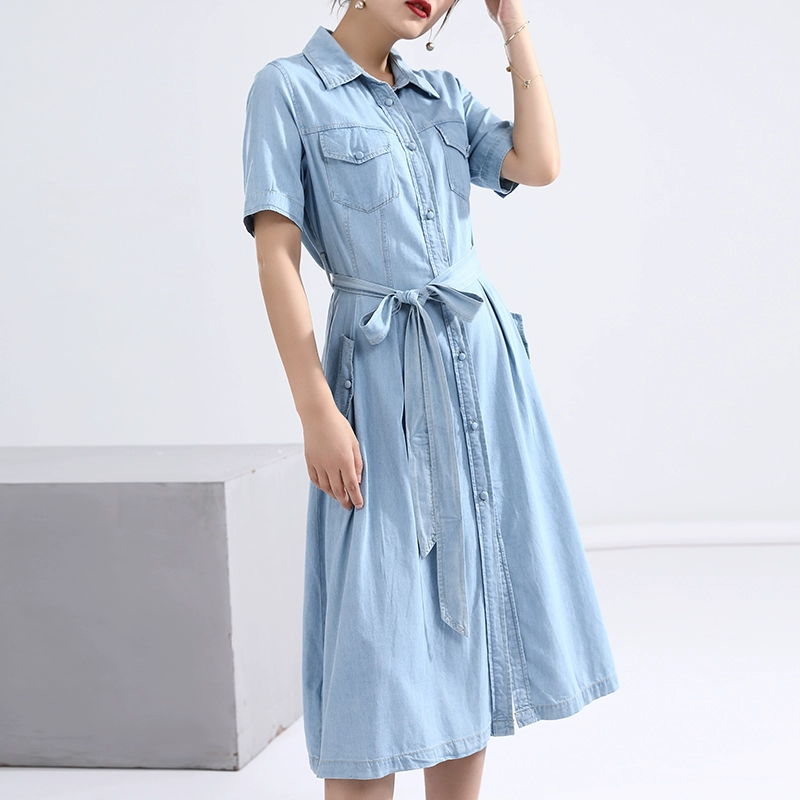 Loạt thẻ Váy ngắn tay của thương hiệu 007 giảm giá thương hiệu nữ đích thực 2020 mùa hè mới váy dài giữa - váy đầm