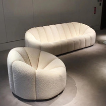 Nordic minimalist modern lamb velvet fabric double three-seat sofa model room living room light luxury special-shaped pumpkin sofa