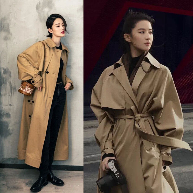Liu Yifi Li Qin has 21 spring and summer fine belt windcloak female kache medium - long temperament coat