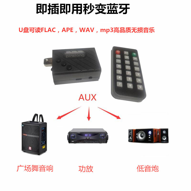 Bluetooth receiver audio transmitter wired speaker speaker amplifier aux conversion U disk player MP3 decoder