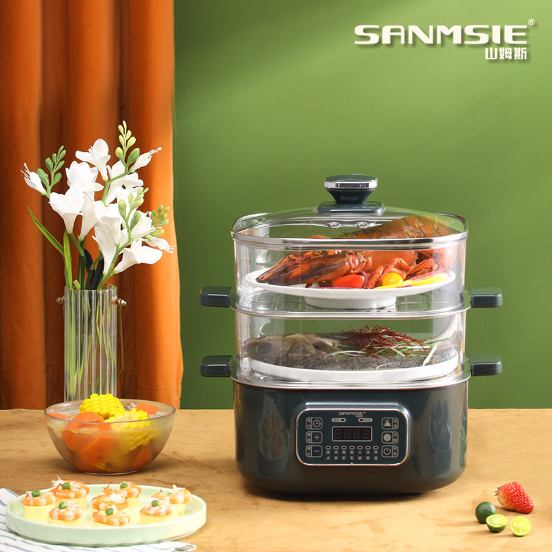 sanmsie Sam Sns Multi-functional home electric steam boiler Steamed Intestine Powder transparent multilayer 304 stainless steel electric hot pot