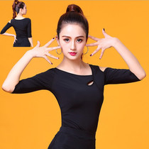 Summer modern dance jacket female adult new mid-sleeve Latin dance costume practice wear oblique shoulder communication national standard dance dress