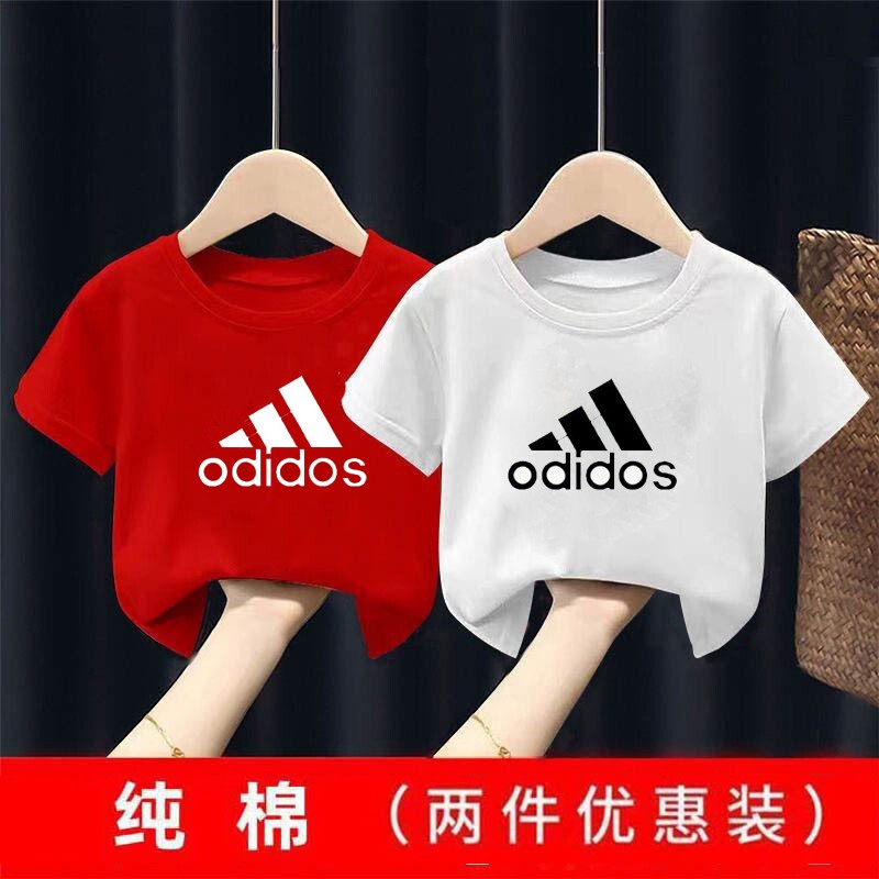 Summer Three-Brand Collaboration Children's Pure Cotton Short-Sleeve Loose T-Shirt for Boys, Stylish and Trendy Casual Clothing for Girls, Medium and Large Children's Wear