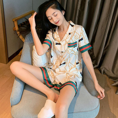 59冰丝睡衣女夏季薄款短袖可爱学生仿真丝加大码宽松夏家居服套装