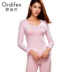 Odiffin womens đồ lót dài tay vòng cổ áo tinh khiết màu Mordale ấm bộ XW6101. 