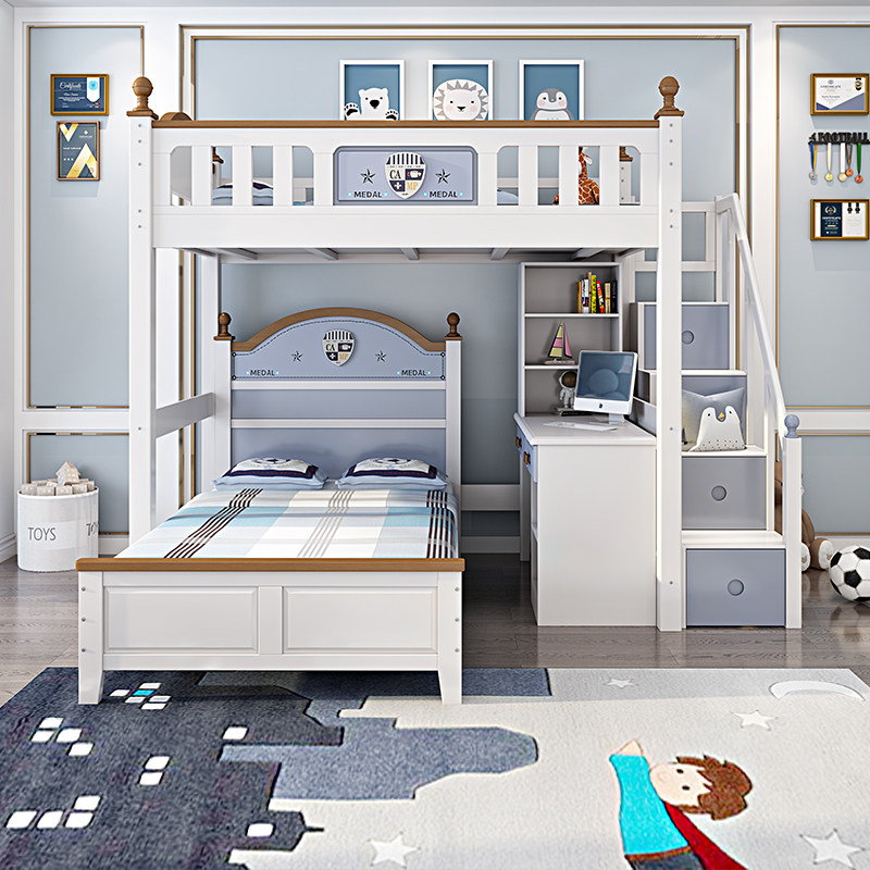 Solid wood mother-in-law bed bunk children's bunk bed high and low bed small apartment staggered bunk bed two-piece