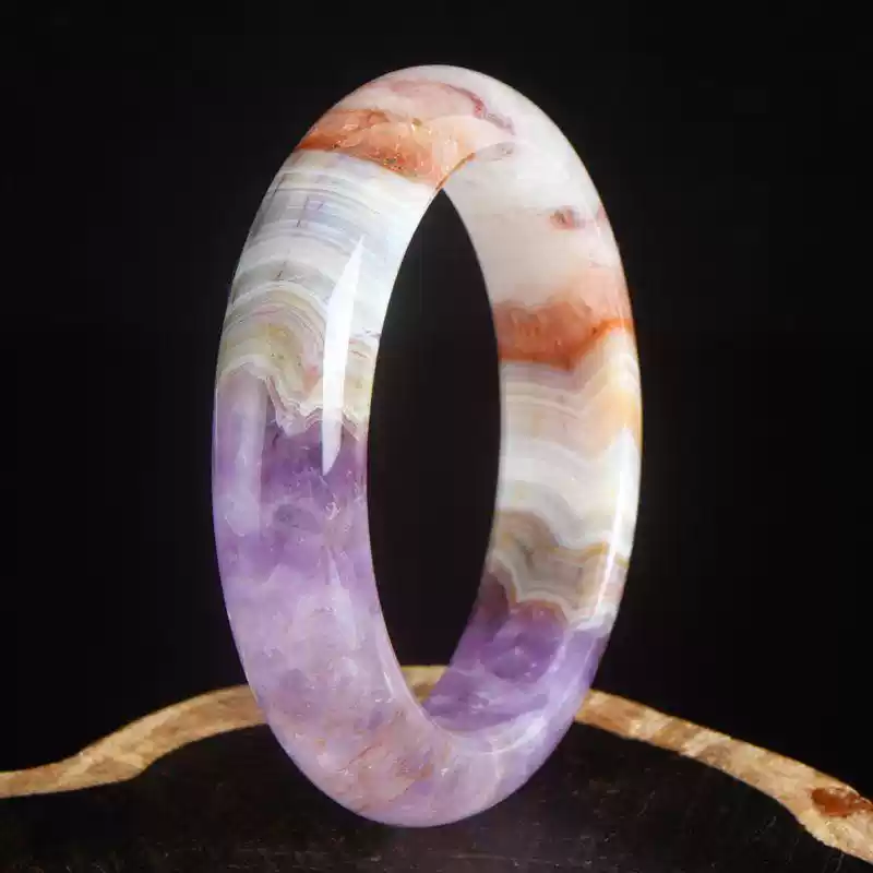 天然紫水晶瑪瑙手鐲敦煌極光瑪瑙共生水晶鐲子女款飾品送鑑定