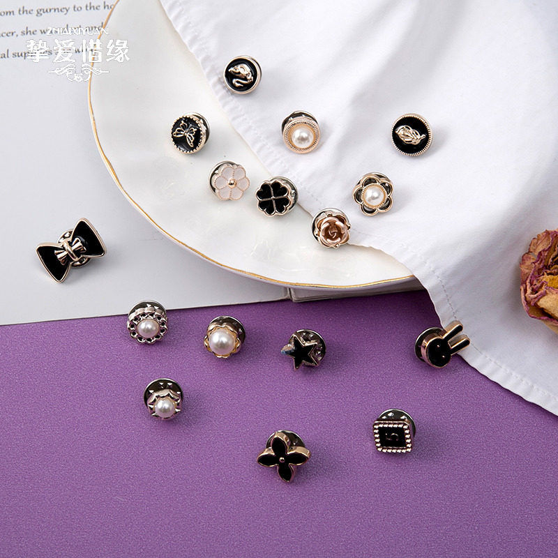 Shirt Anti-light small brooch Dark buckle Pearl buckle Creative no-stitch button button Decorative buckle adjustment pin
