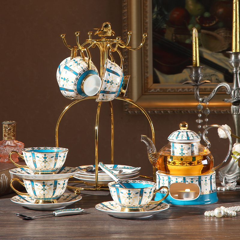 European-style bone porcelain tea candle heated glass pot boiled fruit teapot English afternoon tea cup set