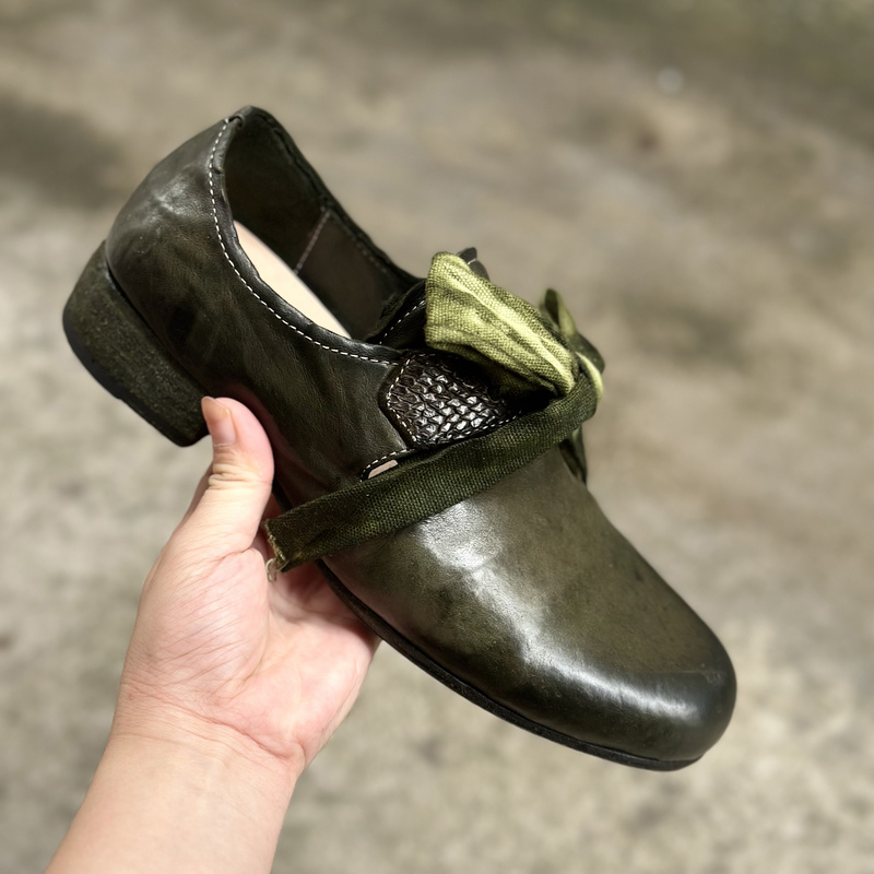 Huan Ge 2026 Self-Designed Python Skin Pattern with Kangaroo Leather Vintage Artistic Style Bowknot Small Leather Shoes Round-Toe Flats