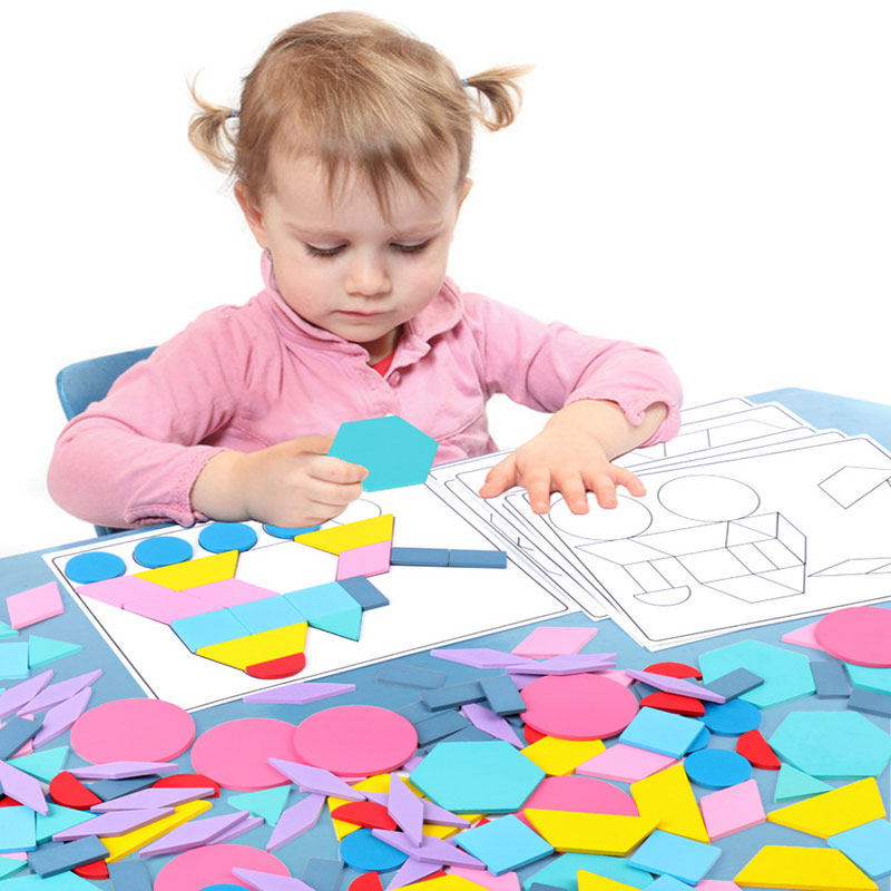 Middle class Puzzle Area Wooden Multifunctional graphics Drawing Board Building Block Size Class Intelligence Seven Smart Board Kindergarten Toys