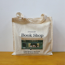 Nordic canvas bag art illustration Copenhagen Street bookstore landscape shoulder bag simple large capacity tote bag