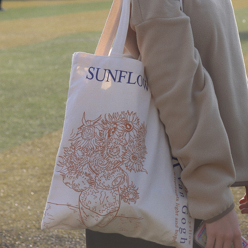 Alien Van High Sunflower Sails Cloth Bag Original Design Female Canvas Bag Art name Painting Oil Painting Single Shoulder