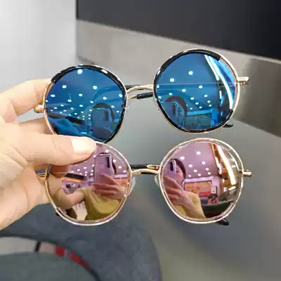 Children's sunglasses trendy personality boys retro round frame sunglasses female baby Western style fashion catwalk glasses sunshade mirror