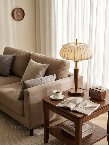 Song Dynasty Aesthetics, New Chinese Zen Style, Solid Wood, All-Copper Fabric Lampshade Table Lamp, Bedroom Study Bedside Atmosphere Lighting Fixtures
