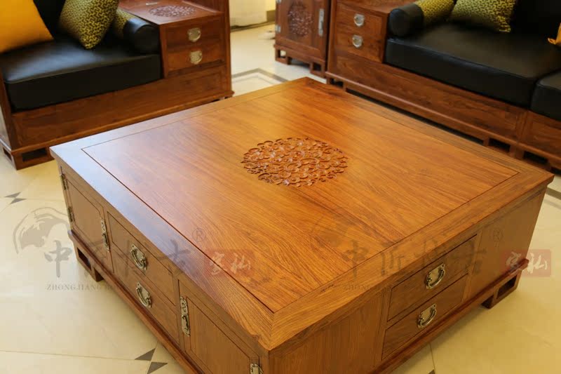 Trung Quốc smith Bogu mới Trung Quốc Hedgekey gỗ hồng mộc vuông bàn cà phê Phòng khách gỗ hồng mộc Su đồ nội thất cũ tro bàn trà - Bàn trà bàn tiếp khách văn phòng